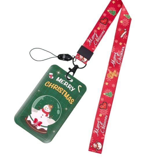 Christmas Key Lanyard with Card Holder Neck Strap Christmas Tree Snowman Badge Lanyard for Nurses Teachers Students