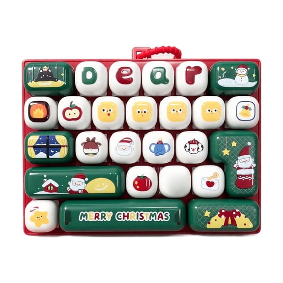 Christmas Keyboard Squishy Toy, 27 Key Grid Fidget Pad with Holiday Characters Inside, Sensory Push Pop Stress Relief Toy for Adults, Slow Rising Fidget Holiday Gift