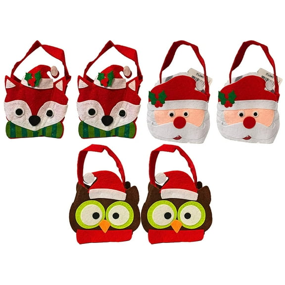 Christmas Kid Mini Totes 5" x 5" x 2.75"- Owl, Fox, & Santa Designs (6 Totes)