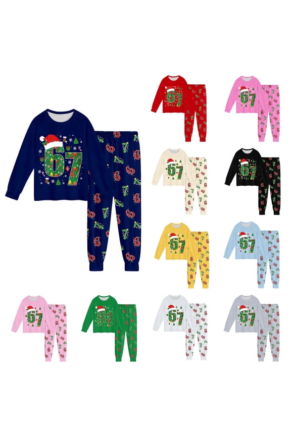 Christmas Kids 67 2-Piece Outfit Sets Boys Girls Youth Six Seven Winter 6 7 Long Sleeve Top & Pants Set