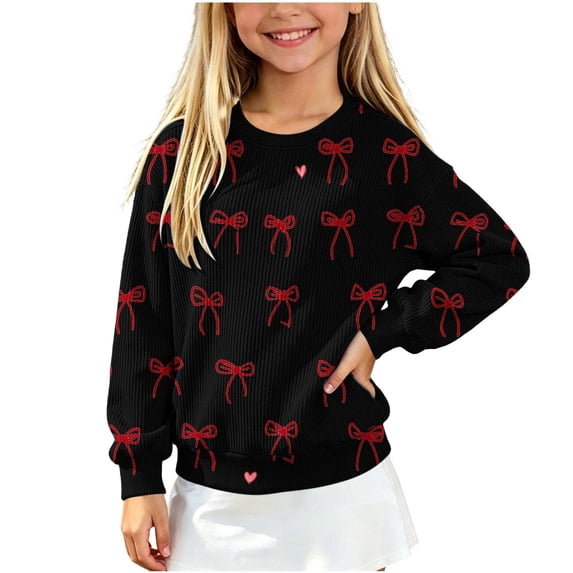 Christmas Kids Sweater Girls Crewneck Sweatshirt Long Sleeve Pullover Knit Tops,Relaxed Warm For Festival School Wear,Black,14-15 Years