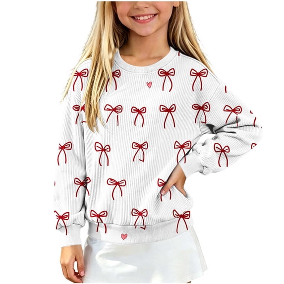 Christmas Kids Sweater Girls Crewneck Sweatshirt Long Sleeve Pullover Knit Tops,Relaxed Warm For Festival School Wear,White,5-6 Years
