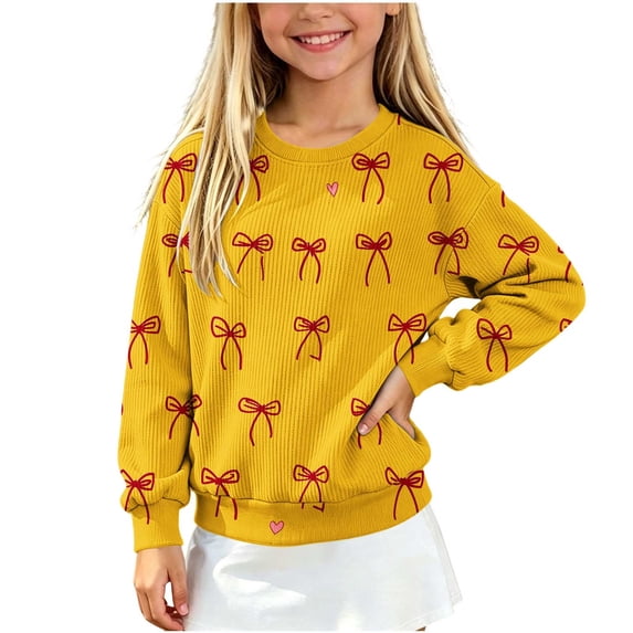 Christmas Kids Sweater Girls Crewneck Sweatshirt Long Sleeve Pullover Knit Tops,Relaxed Warm For Festival School Wear,Yellow,7-8 Years