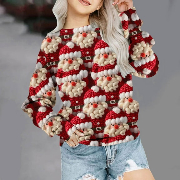 Christmas Kids Sweatshirt Girls Christmas Sweatshirt Long Sleeve Sweatshirt for Kids Girls Winter Christmas Printed Long Sleeve Hoodless Sweatshirt