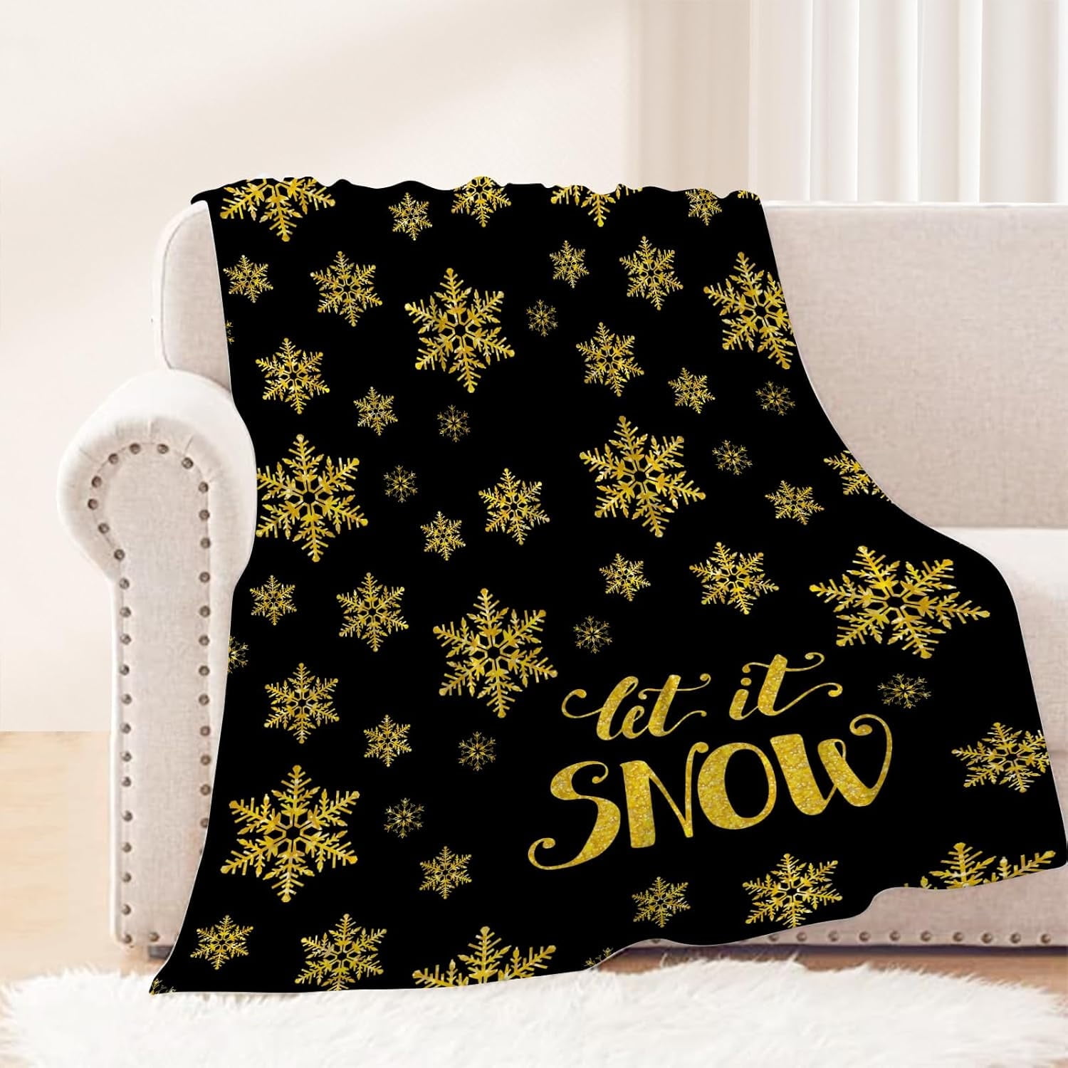 Christmas Throw Blanket Small Black Gold Snowflake Blanket Xmas