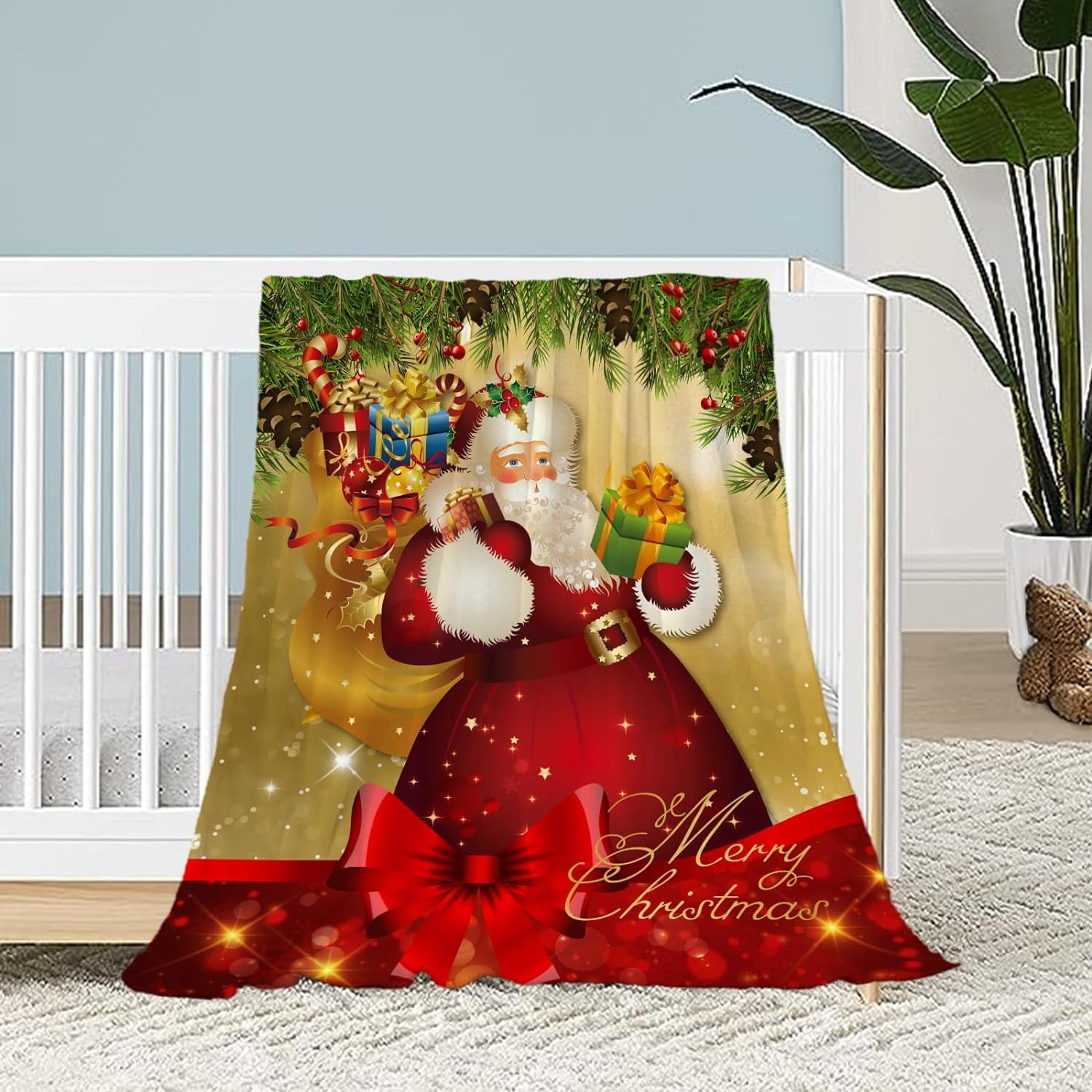 Christmas Kids Throw Blanket Small Gold Santa Claus Blanket Xmas Winter Holiday Blanket for Girls Boys Child Baby Bed Soft Lightweight Fuzzy Plush Fleece Blankets and Throws 40x50 Walmart