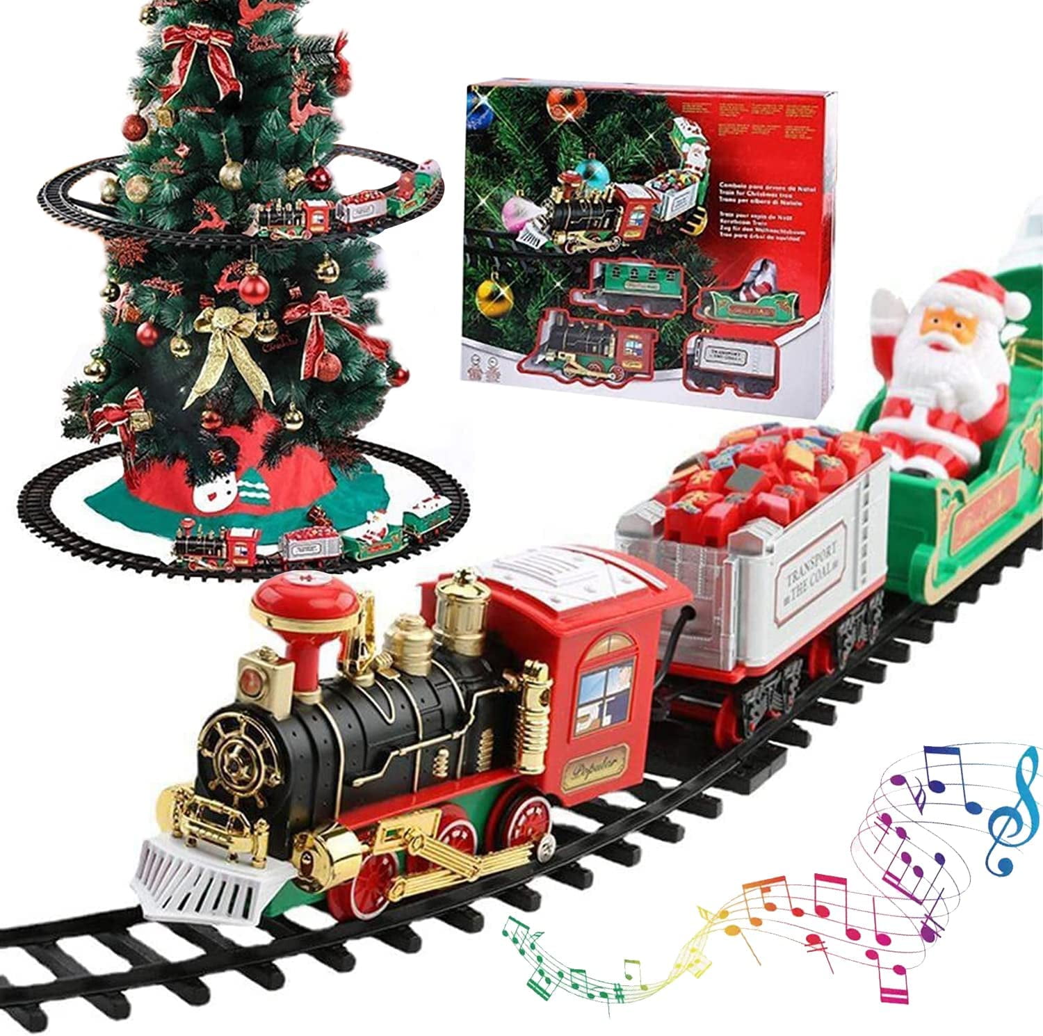 Christmas Kids Train Set with Electric Engine Lights Sound,Train Toy