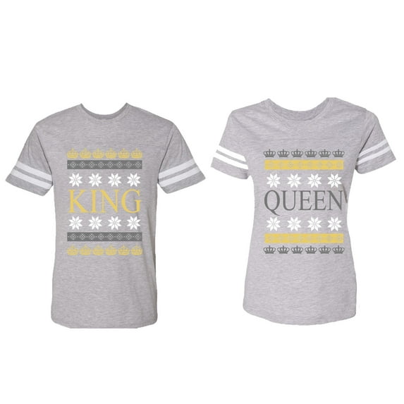Christmas King Queen Matching Couple Cotton Jerseys (Men Heather / Women Heather) (Men XXL / Women XXL)