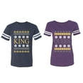 thumbnail image 1 of Christmas King Queen Matching Couple Cotton Jerseys (Men Navy / Women Purple) (Men M / Women XL), 1 of 3