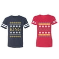 thumbnail image 1 of Christmas King Queen Matching Couple Cotton Jerseys (Men Navy / Women Red) (Men M / Women XL), 1 of 3