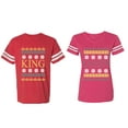 thumbnail image 1 of Christmas King Queen Matching Couple Cotton Jerseys (Men Red / Women Pink) (Men XL / Women M), 1 of 3