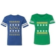 thumbnail image 1 of Christmas King Queen Matching Couple Cotton Jerseys (Men Royal / Women Green) (Men L / Women XXL), 1 of 3