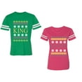 thumbnail image 1 of Christmas King Queen Unisex Couple Matching Cotton Jersey style T-Shirt Contrasting stripes on sleeves (Men Green / Women Pink) (Men S / Women L), 1 of 3