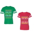 thumbnail image 1 of Christmas King Queen Unisex Couple Matching Cotton Jersey style T-Shirt Contrasting stripes on sleeves (Men Green / Women Red) (Men XXL / Women M), 1 of 3