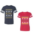 thumbnail image 1 of Christmas King Queen Unisex Couple Matching Cotton Jersey style T-Shirt Contrasting stripes on sleeves (Men Navy / Women Red) (Men S / Women L), 1 of 3