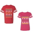 thumbnail image 1 of Christmas King Queen Unisex Couple Matching Cotton Jersey style T-Shirt Contrasting stripes on sleeves (Men Red / Women Pink) (Men XXL / Women L), 1 of 3
