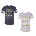thumbnail image 1 of Christmas King Queen Unisex Couple Matching Cotton Jersey style T-Shirt Contrasting stripes on sleeves (Men Navy / Women Heather) (Men XXXL / Women XXL), 1 of 3