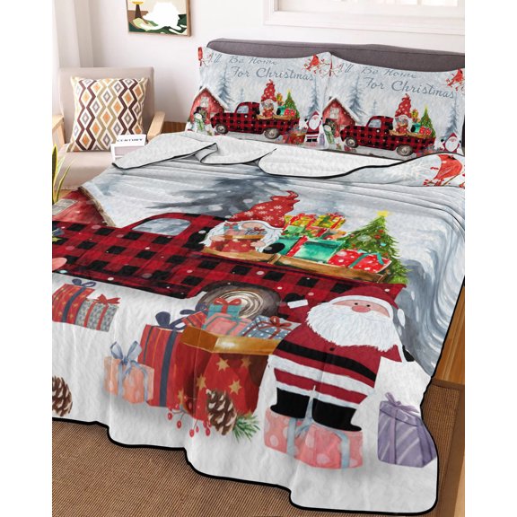 Christmas King Size Down Alternative Comforter, Lightweight Comforter Quilt Bedding Set with Pillow Shams Snowman Gnomes Cardinal Red Truck Barn Snow All Seasons Bed Comforter Duvet Insert 96"x106"