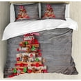 thumbnail image 1 of Christmas King Size Duvet Cover Set, Abstract Cloth Style Tree Concept with Buttons Star Tree Topper Wooden Backdrop, Decorative 3 Piece Bedding Set with 2 Pillow Shams, Multicolor, by Ambesonne, 1 of 3