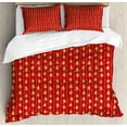 thumbnail image 1 of Christmas King Size Duvet Cover Set, Coniferous Tree of New Year's Eve Line up on Vertical Stripes Green Xmas, Decorative 3 Piece Bedding Set with 2 Pillow Shams, Red Green White, by Ambesonne, 1 of 3