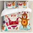 thumbnail image 1 of Christmas King Size Duvet Cover Set, Santa and Teddy Bear Vintage Christmas Season Ornaments Party Kids Nursery Theme, Decorative 3 Piece Bedding Set with 2 Pillow Shams, Multicolor, by Ambesonne, 1 of 3