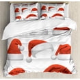 thumbnail image 1 of Christmas King Size Duvet Cover Set, Set of Classical Santa Claus Hats Xmas New Year Celebration Tradition Party Theme, Decorative 3 Piece Bedding Set with 2 Pillow Shams, Red White, by Ambesonne, 1 of 3