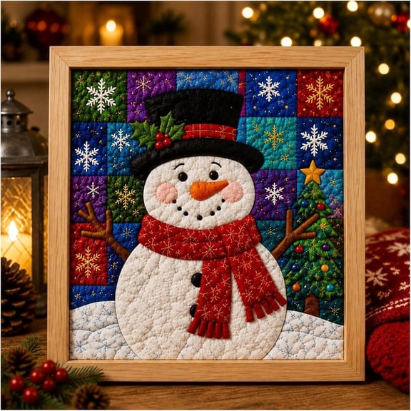 Christmas Kintsugi Fabric Art Kit for Adults, DIY Xmas No-Sew Fabric Mosaic Wall Art Craft Kit with Wooden Frame Pre-Cut Template Picture Art for Holiday Home Decor Gifts