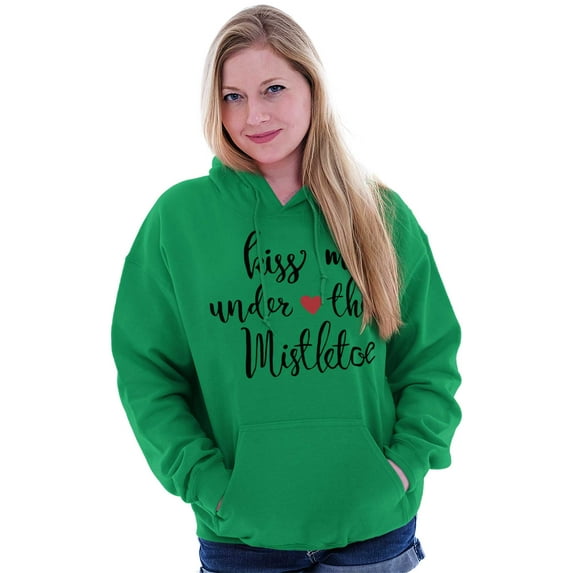 Christmas Kiss Me Under The Mistletoe Women Plus Size Graphic Pullover Hoodie Brisco Brands 5X