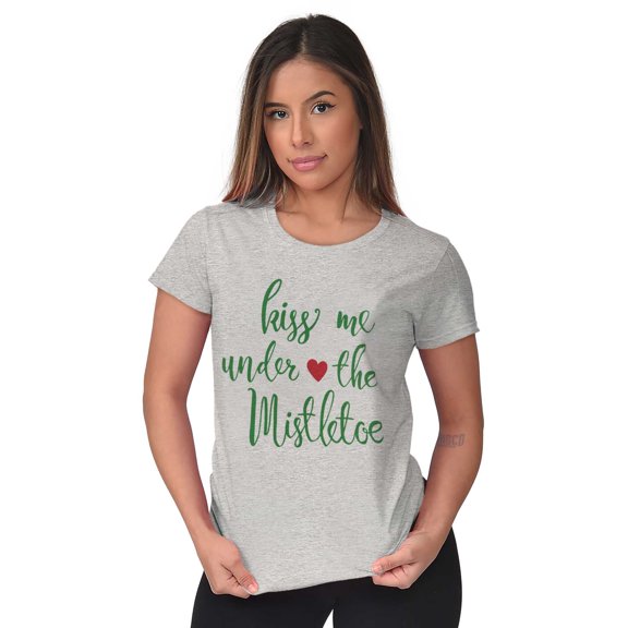 Christmas Kiss Me Under The Mistletoe Womens Slim Fit Graphic Tee Brisco Brands L