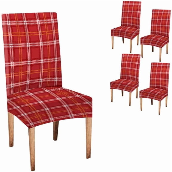 Christmas Kitchen Chair Covers,Red Green Plaid Chair Covers for Dining Room 4 Pack,Stretch Dining Chair Cover,Washable Spandex Kitchen Parsons Chair Slipcovers,Chair Covers for Home Or Part