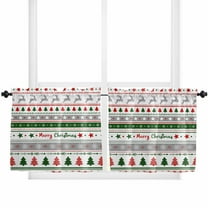 Christmas Kitchen Curtain 2 Panels Tiers Curtains 24 Inch Length, Red Green Xmas Tree Snowflake Striped Curtains Rod Pocket Curtains Window Drapes Treatment Window Cafe Curtains