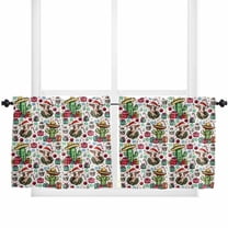 Christmas Kitchen Curtain 2 Panels Tiers Curtains 24 Inch Length, Western Cow Cactus Xmas Balls Botanical Curtains Rod Pocket Curtains Window Drapes Treatment Window Cafe Curtains