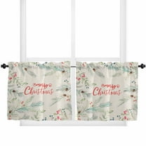 Christmas Kitchen Curtain 2 Panels Tiers Curtains 24 Inch Length, Xmas Botanical Snowflake Pine Cones Rustic Curtains Rod Pocket Curtains Window Drapes Treatment Window Cafe Curtains