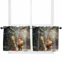 Christmas Kitchen Curtain 2 Panels Tiers Curtains 36 Inch Length, Forest Gnomes Xmas Tree Snowflake Curtains Rod Pocket Curtains Window Drapes Treatment Window Cafe Curtains