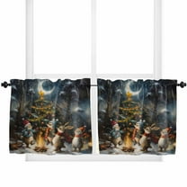 Christmas Kitchen Curtain 2 Panels Tiers Curtains 36 Inch Length, Winter Snowflake Animals Xmas Tree Moon Curtains Rod Pocket Curtains Window Drapes Treatment Window Cafe Curtains