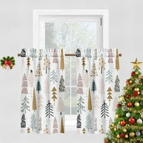 Christmas Kitchen Curtain, Pink Brown Christmas Tree Velvet Curtain for Kitchen Window, Winter Window Treatment Rod Pocket Thermal Insulated Room Darkening Curtains, 26x30 Inch 2 Panels