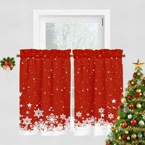 Christmas Kitchen Curtain, Red Xmas Snowflakes Velvet Curtain for Kitchen Window, Winter Window Treatment Rod Pocket Thermal Insulated Room Darkening Curtains, 26x36 Inch 2 Panels