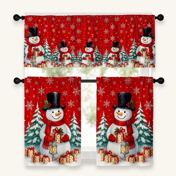 Christmas Kitchen Curtains 36 Inch Length, Red Christmas Curtain for Kitchen 3 Piece Set, Kitchens Window Curtains and Valances Over Sink for Kitchens Decoration Cortina de Navidad para cocina