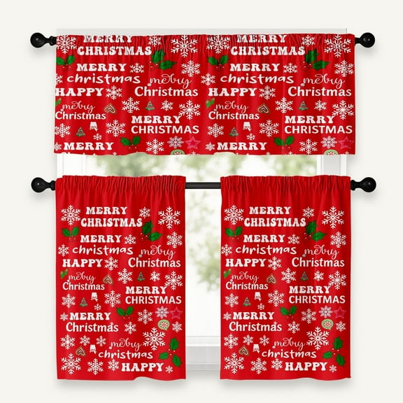 Christmas Kitchen Curtains 36 Inch Length, Red Christmas Curtain for Kitchen 3 Piece Set, Kitchens Window Curtains and Valances Over Sink for Kitchens Decoration cortinas para cocina de Navidad