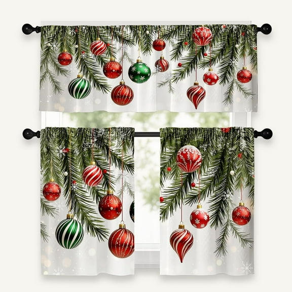 Christmas Kitchen Curtains 36 Inch Length,White Christmas Curtain for Kitchen 3 Piece Set, Kitchens Window Curtains and Valances Over Sink for Kitchens Decoration Cortina de cocina de Navidad