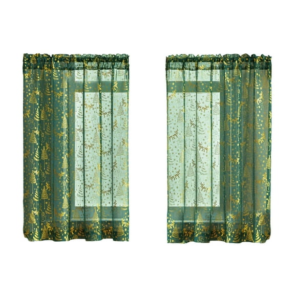 Christmas Kitchen Curtains 36 Inch Length for Small Window Over Sink, 2 Pack Xmas Holiday Cafe Curtains for Home Decor (Green)