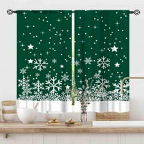 Christmas Kitchen Curtains, Green White Snowflake Xmas Snow Winter New Year Merry Christmas Window Drapery Treatments for Living Room Bedroom Nursery Bathroom Home Holiday Party 2 Panels, 55x39 Inch