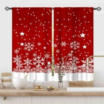 Christmas Kitchen Curtains, Red White Snowflake Xmas Snow Winter New Year Christmas Window Drapery Treatments for Living Room Bedroom Nursery Bathroom Home Holiday Party 2 Panels, 55x39 Inch
