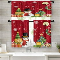 Christmas Kitchen Curtains Red Window Curtains and Valances Set 36 Inch, Xmas Snowman Tree Reindeer Short Tier Curtains for Kitchen, Snowflakes Small Kitchen Decor