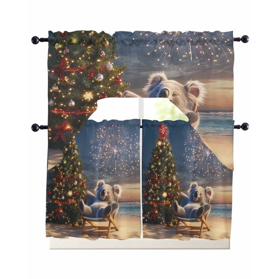 Christmas Kitchen Curtains Set for Windows 3 Piece Cafe Curtains 24 Inch Length Swag Curtains Valances and Tier Set Winter Beach Pine Tree Xmas Holiday Drapes for Bedroom Bathroom Living Room