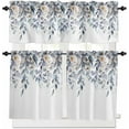 thumbnail image 1 of Christmas Kitchen Curtains and Valances Set, Rod Pocket Curtains Tier Farmhouse Window Curtains 36 Inch Length, Blue Eucalyptus Leaves Flowers Farmhouse 3 Piece Kitchen Curtains Set, 1 of 6