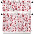 thumbnail image 1 of Christmas Kitchen Curtains and Valances Set, Rod Pocket Curtains Tier Farmhouse Window Curtains 36 Inch Length, Pine Tree Red Leaves Cone Poinsettia Stocking 3 Piece Kitchen Curtains Set, 1 of 6