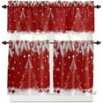 thumbnail image 1 of Christmas Kitchen Curtains and Valances Set, Rod Pocket Curtains Tier Farmhouse Window Curtains 36 Inch Length, Red Winter Pine Tree Silver Leaves Snowflake 3 Piece Kitchen Curtains Set, 1 of 6