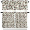 thumbnail image 1 of Christmas Kitchen Curtains and Valances Set, Rod Pocket Curtains Tier Farmhouse Window Curtains 36 Inch Length, Retro Rustic Red Berry Xmas Leaves Plants 3 Piece Kitchen Curtains Set, 1 of 6