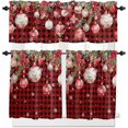 thumbnail image 1 of Christmas Kitchen Curtains and Valances Set, Rod Pocket Curtains Tier Farmhouse Window Curtains 36 Inch Length, Snowflake Flowers Ball Red Black Buffalo Plaid 3 Piece Kitchen Curtains Set, 1 of 6